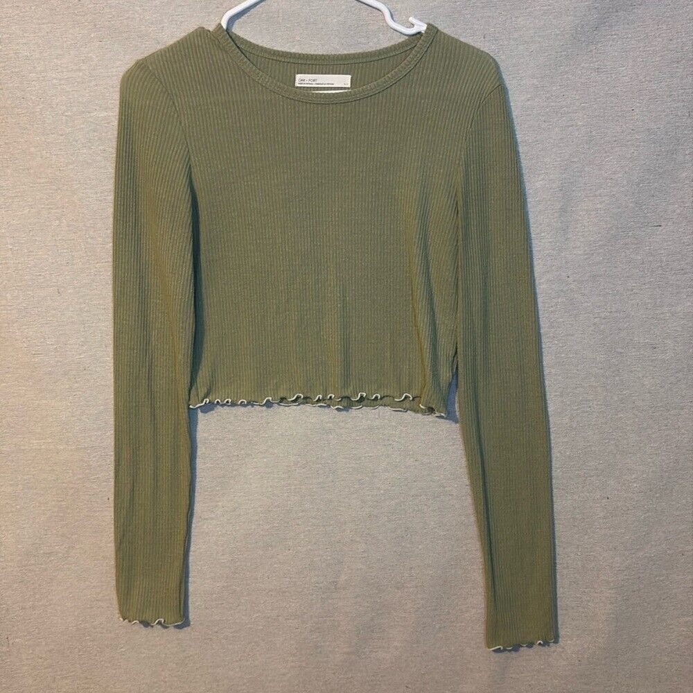 Oak & Fort Womens Crop Top Small Sage Rayon Polyester Spandex‎ Stretchy Soft